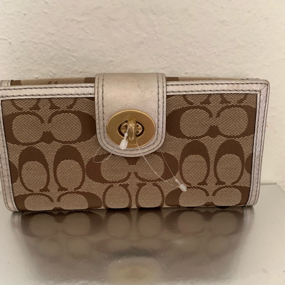 Coach wallet with turn lock closure with gold Trim